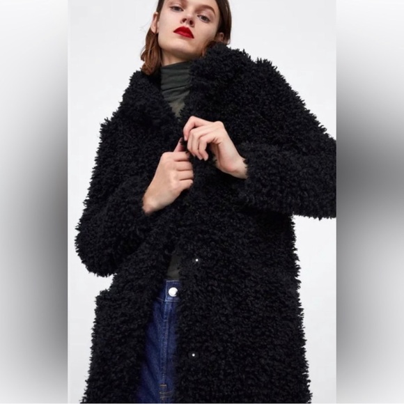 Zara Jackets & Blazers - Zara black boho shaggy hooded goth jacket M